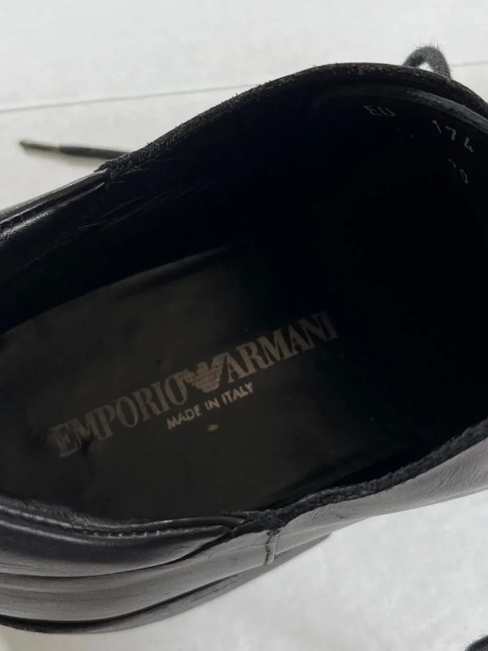 Emporio Armani Sz 11 USA Black Nappa Goat Leather Lace Ups Derby Shoes